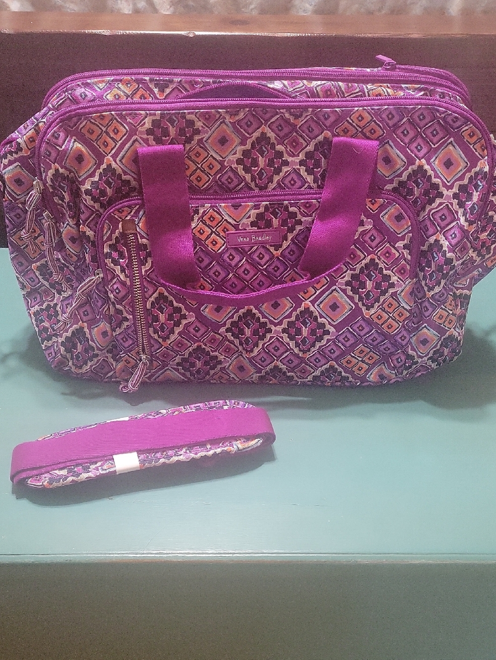 Vera Bradley Purple Geometric Quilted Carry-All Bag with Strap
